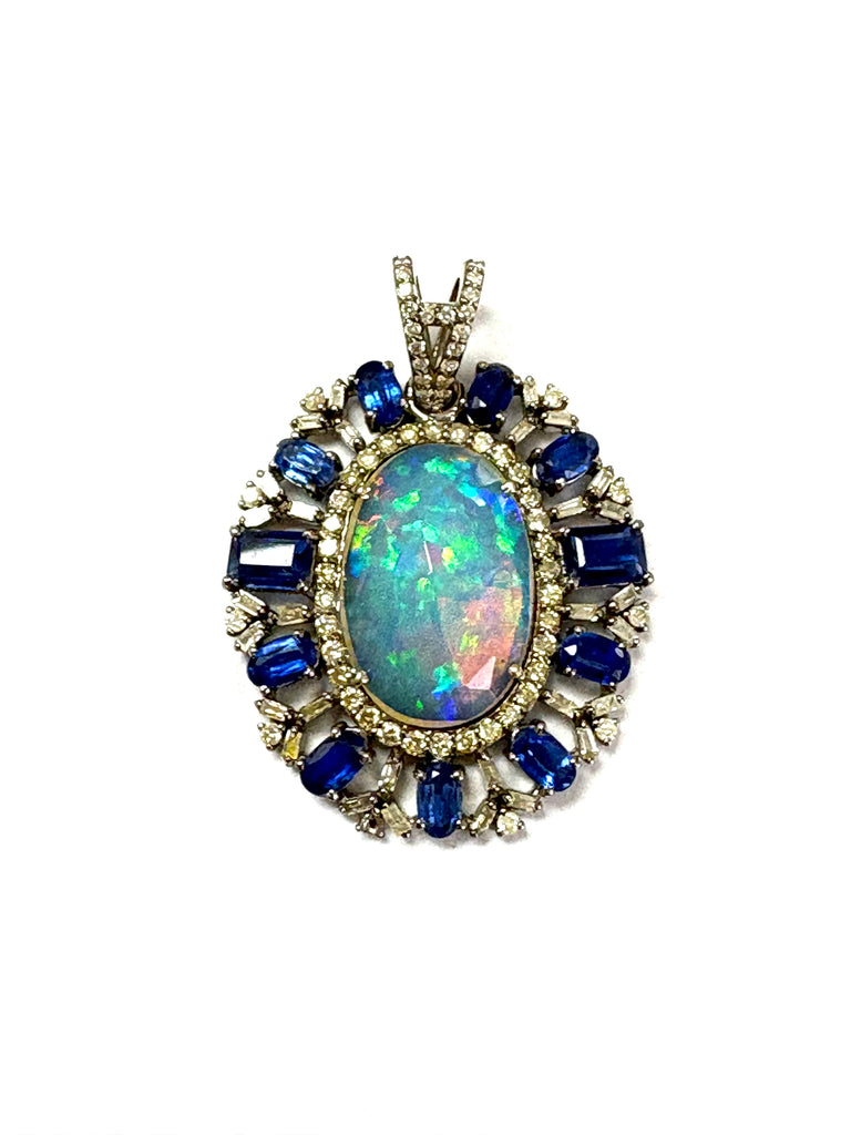 Opal Kyanite & Diamond Pendant