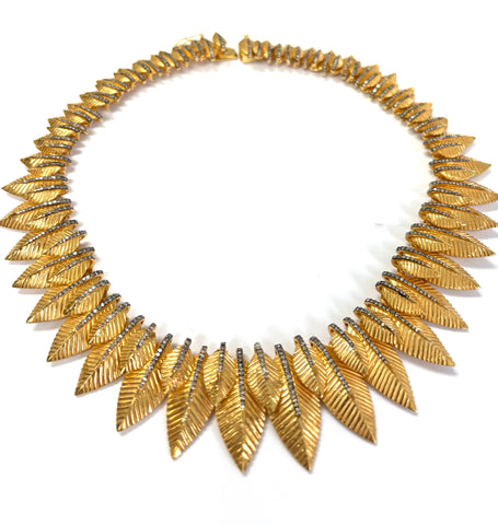 Gold Vermeil Leaf Necklace with Diamonds