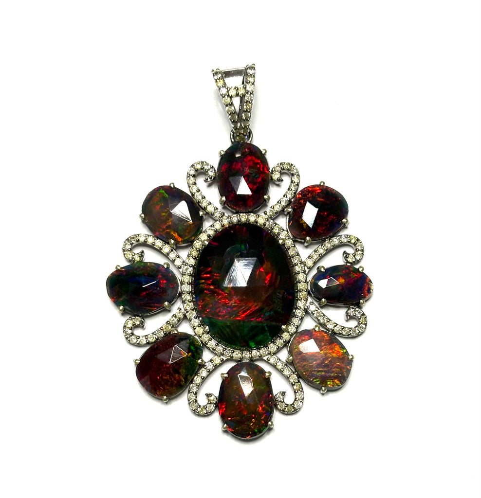 Black Ethiopian Opal & Diamond Pendant