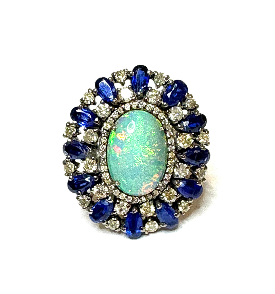 Opal Kyanite & Diamond Ring