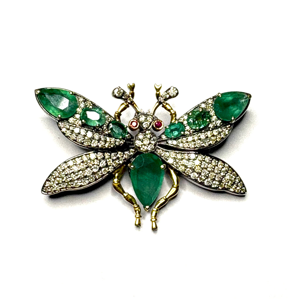 Emerald & Diamond Bee Pin /Pendant