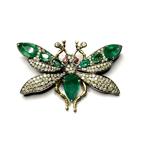 Emerald & Diamond Bee Pin /Pendant