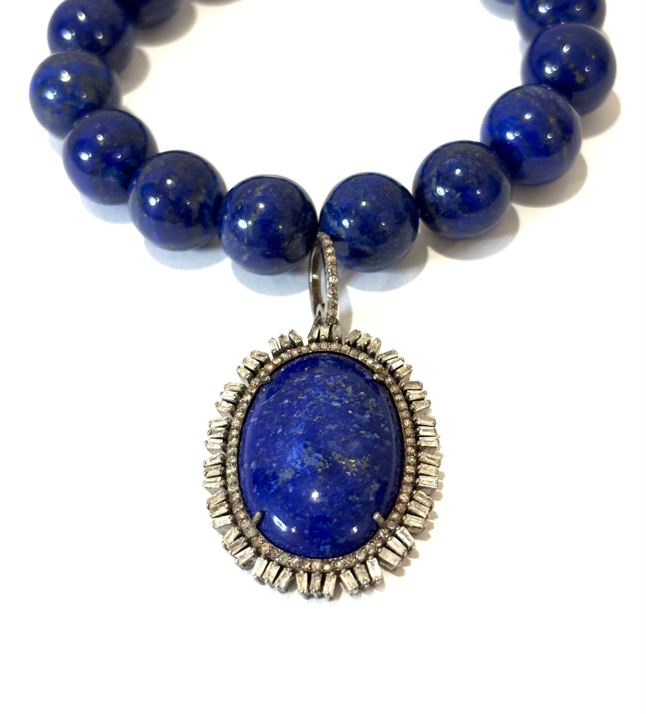 Lapis Lazuli bead necklace with Diamond Pendant