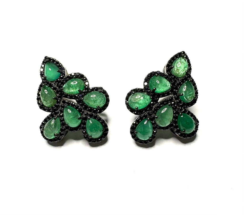 Cabochon Emerald & Black Spinel Earrings