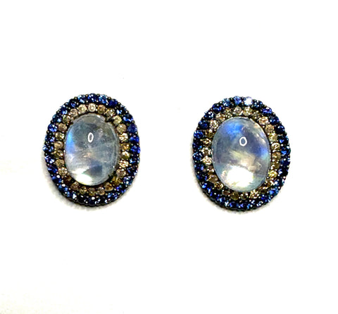 Moonstone Sapphire & Diamond Earrings