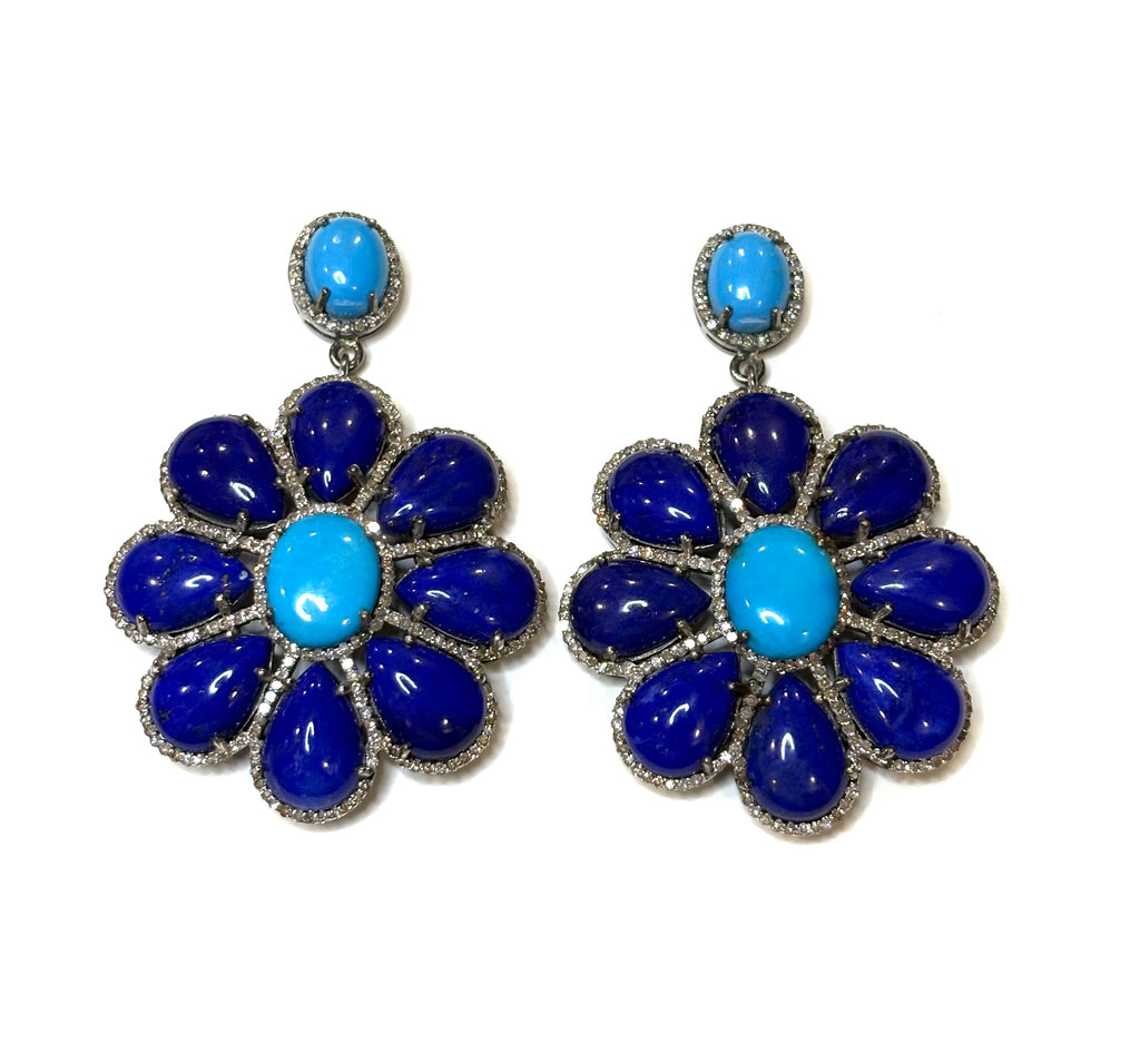 Lapis Turquoise & Diamond Earrings