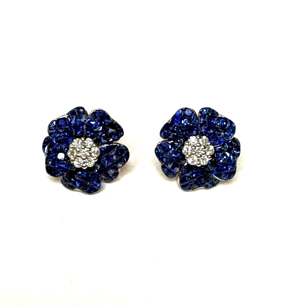 Invisibly -Set Sapphire & Diamond  Flower Earrings