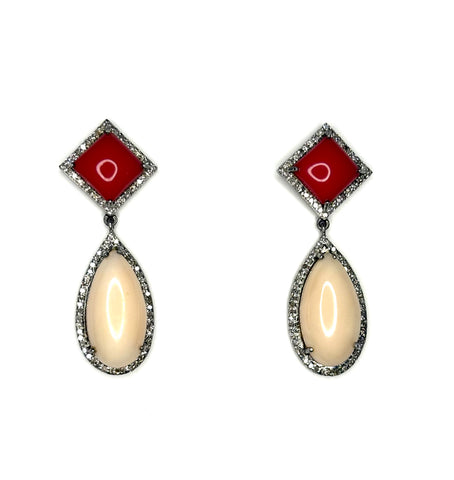Coral and Diamond Drop Earrings