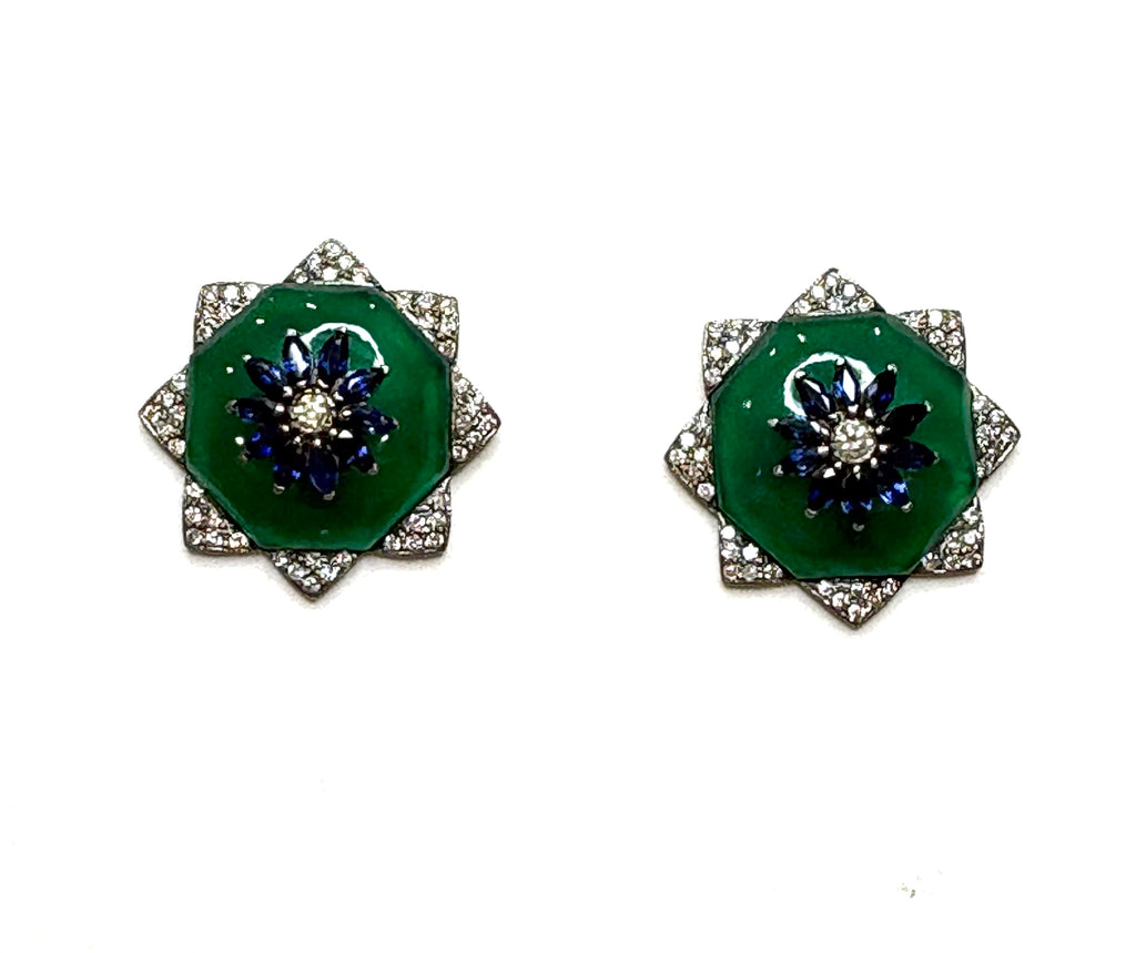 Green Onyx Sapphire & Diamond Earrings