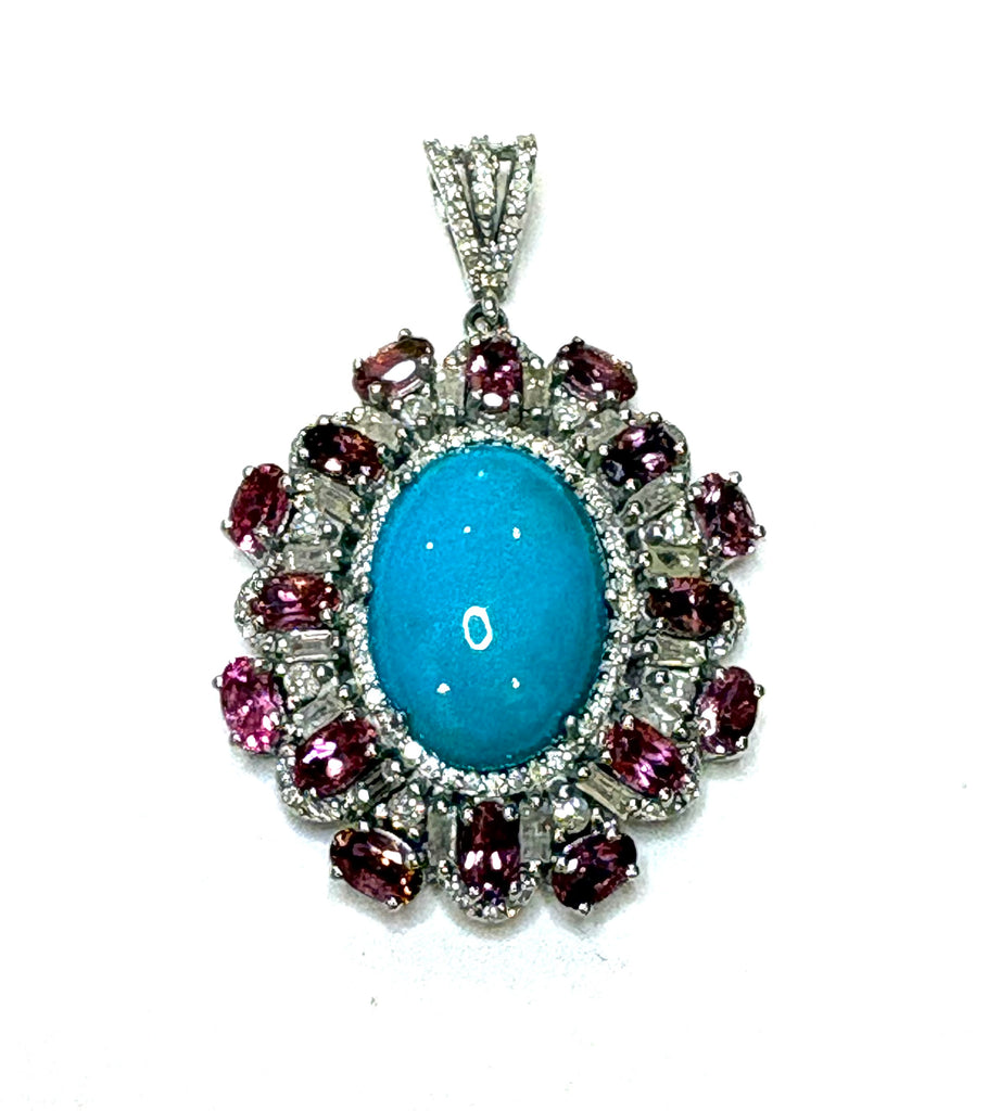 Turquoise Pink Turmaline & Diamond Pendant