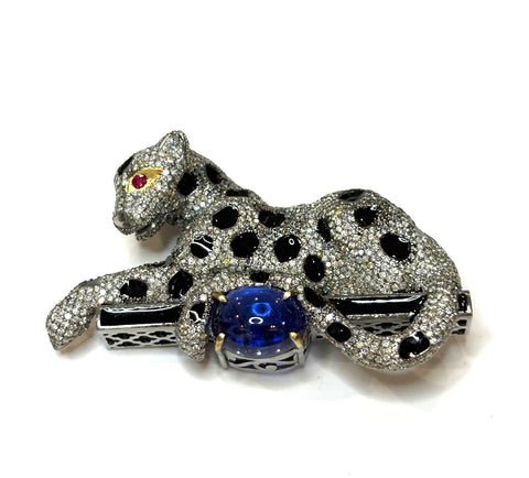 Diamond Tanzanite Panther with Black enamel
