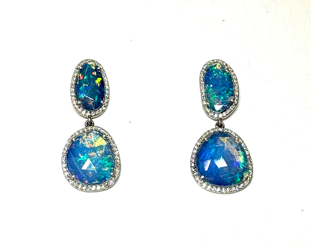 Australian Opal and Diamond Earrings