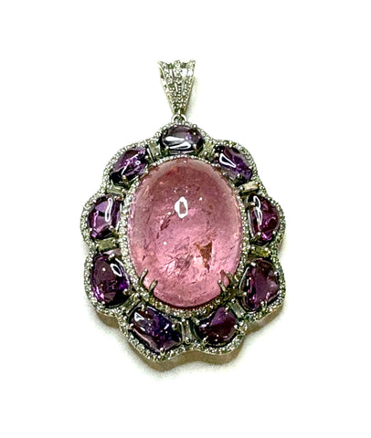 Cabochon Morganite Sapphire & Diamond Pendant