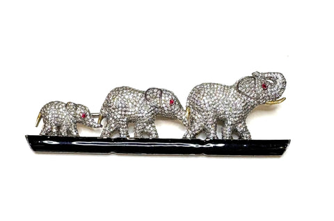 Diamond Pave Trio Elephant Bar pin with Black enamel