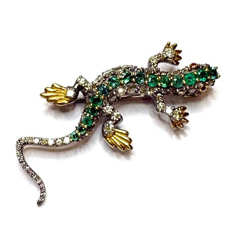Emerald & Diamond Lizard brooch