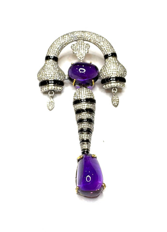 Amethyst Black Enamel & Diamond Pin / Pendant