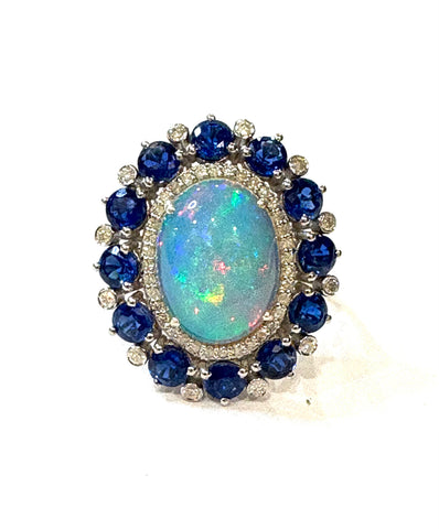 Opal Kyanite and Diamond Ring