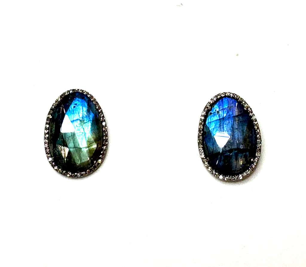 Labrodorite and Diamond Stud Earrings