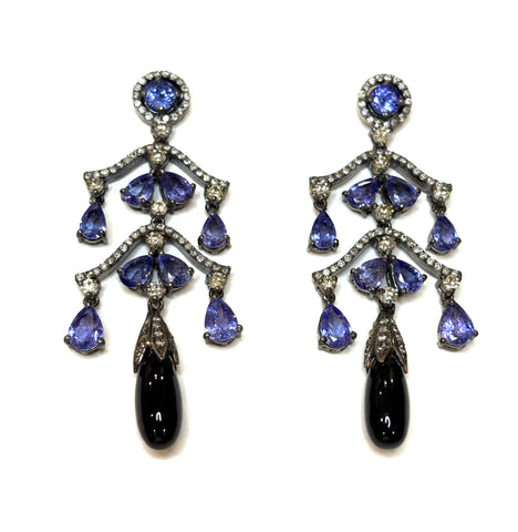 Tanzanite Diamond & onyx Earrings