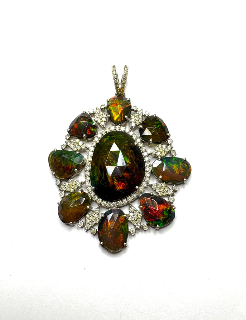 Black Ethiopian Opal & Diamond Pendant