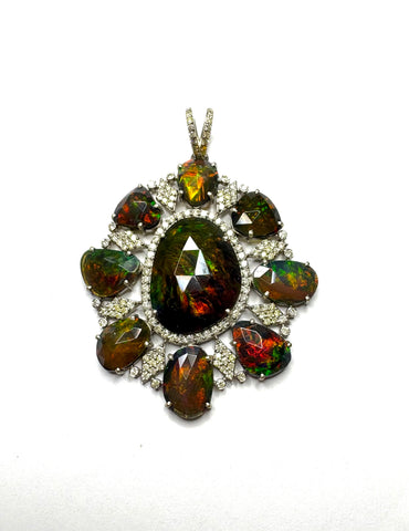Black Ethiopian Opal & Diamond Pendant