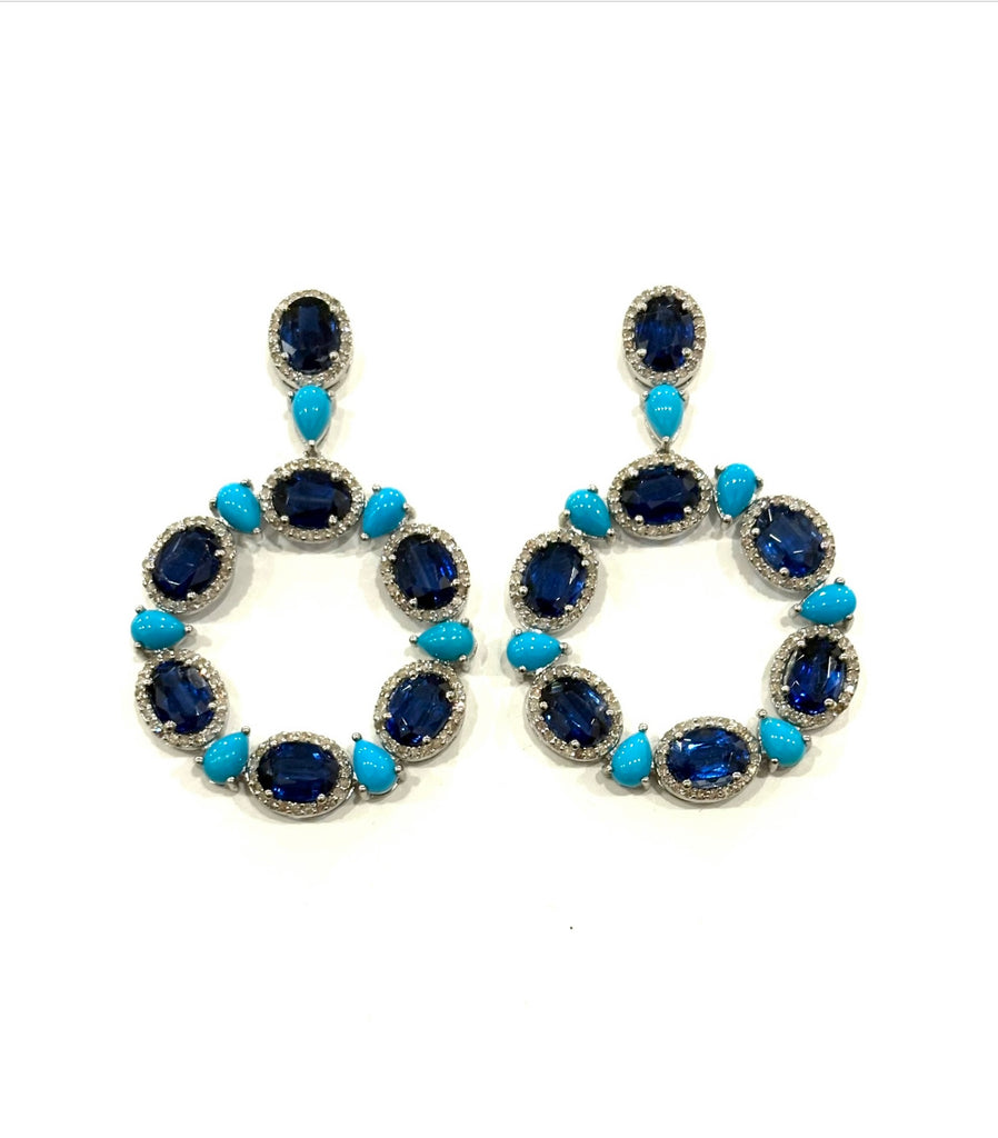 Turquoise Kyanite and Diamond Earrings