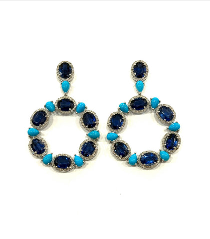 Turquoise Kyanite and Diamond Earrings