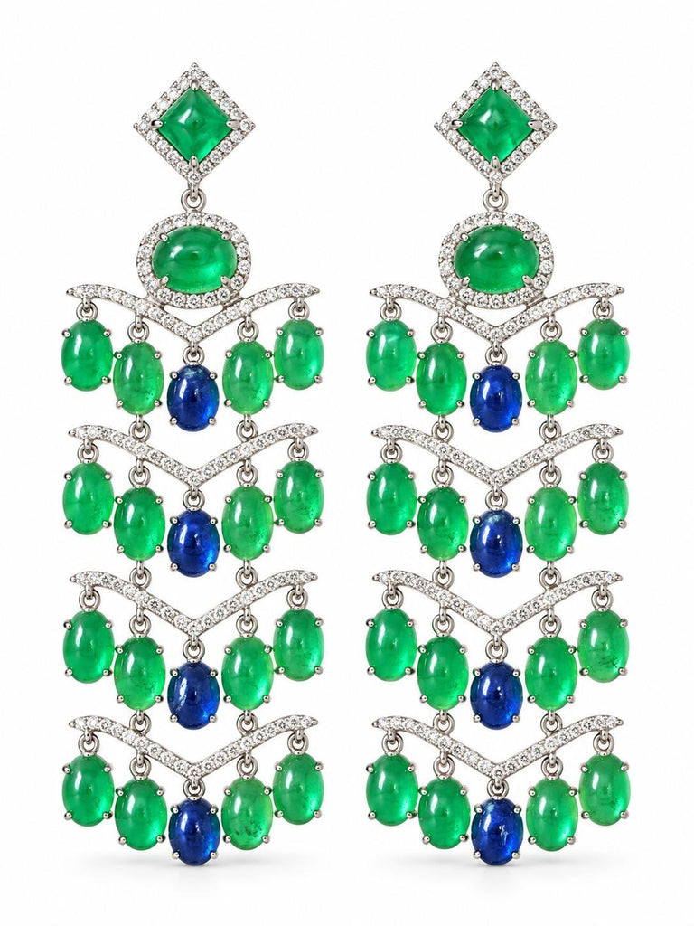 Emerald Sapphire & Diamond Earrings
