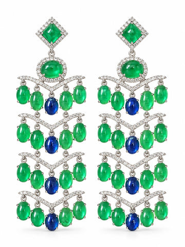 Emerald Sapphire & Diamond Earrings