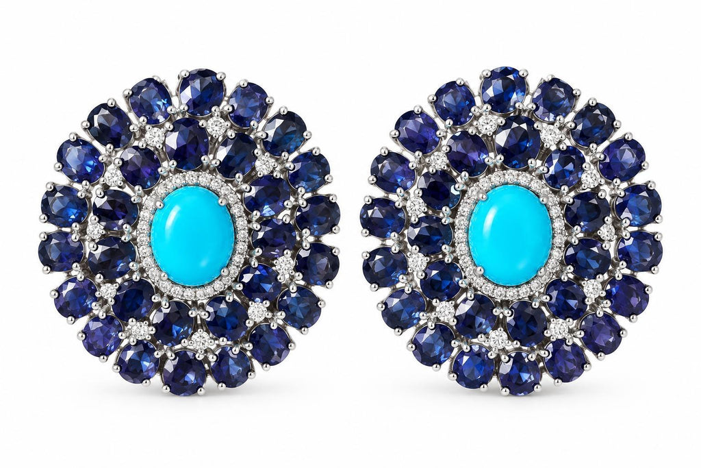 Turquoise Kyanite & Diamond Earrings