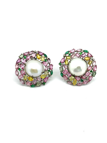 Sapphire and Mabe Pearl Earrings