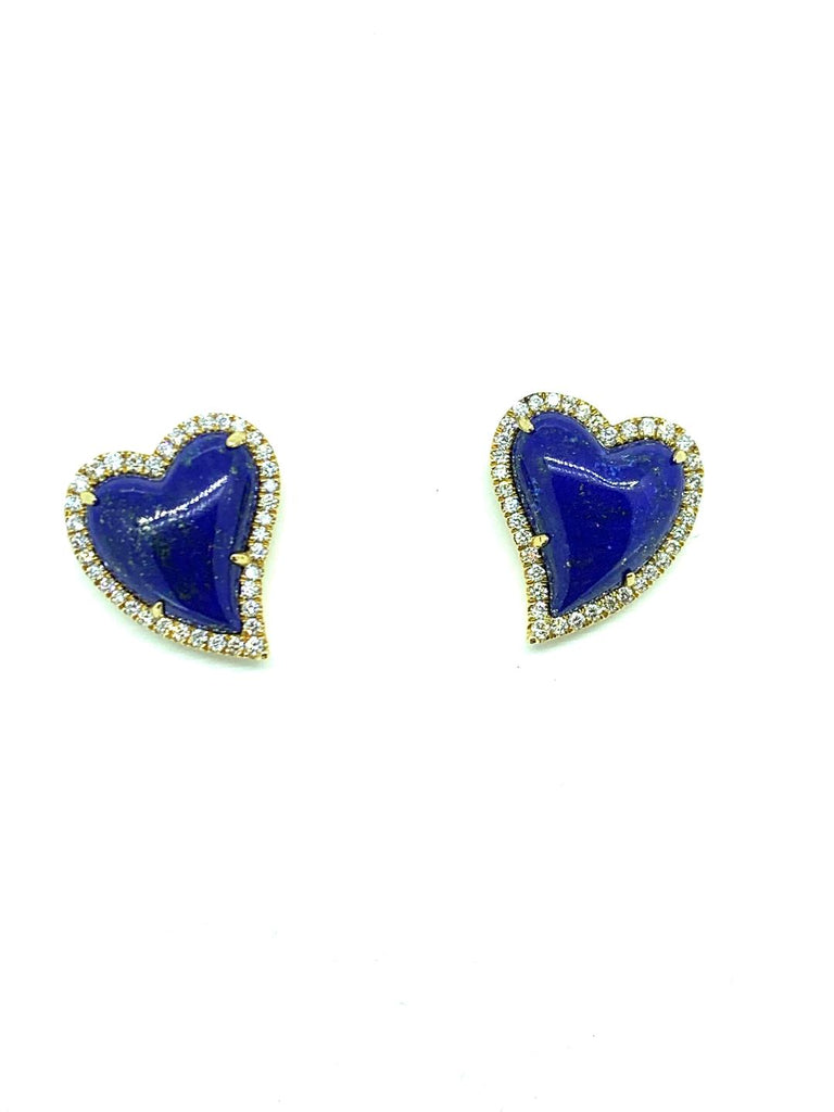 Lapis Lazuli Heart Shape Earrings surrounded By Diamonds
