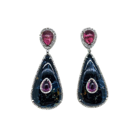 Pink Tourmaline Diamond and Petersite Earrings