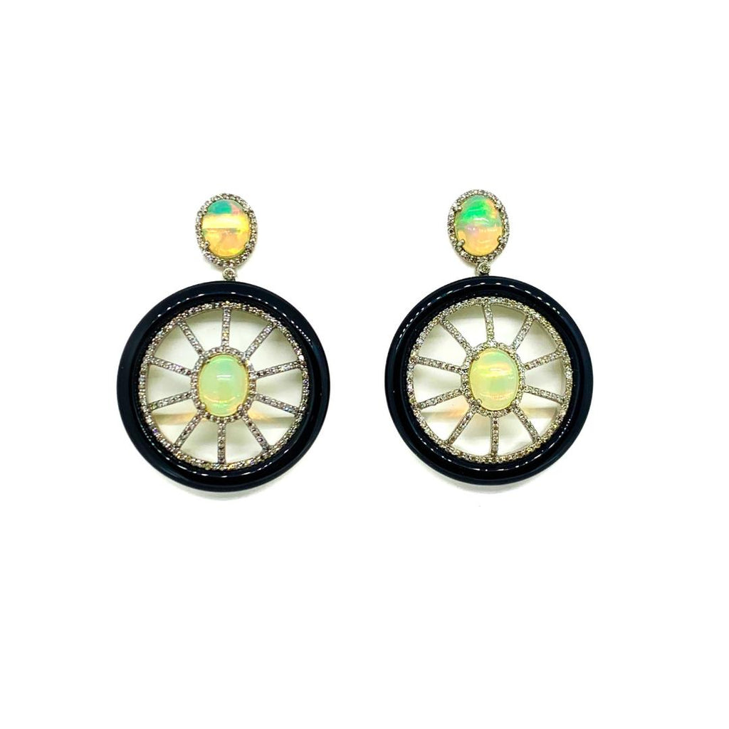 Opal Diamond and Black Onyx Earrings