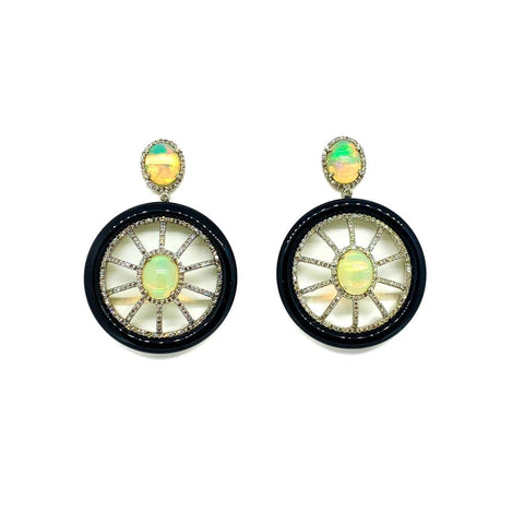 Opal Diamond and Black Onyx Earrings