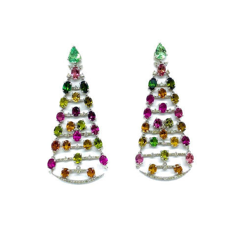 Multicolor Tourmaline and Diamond Earrings