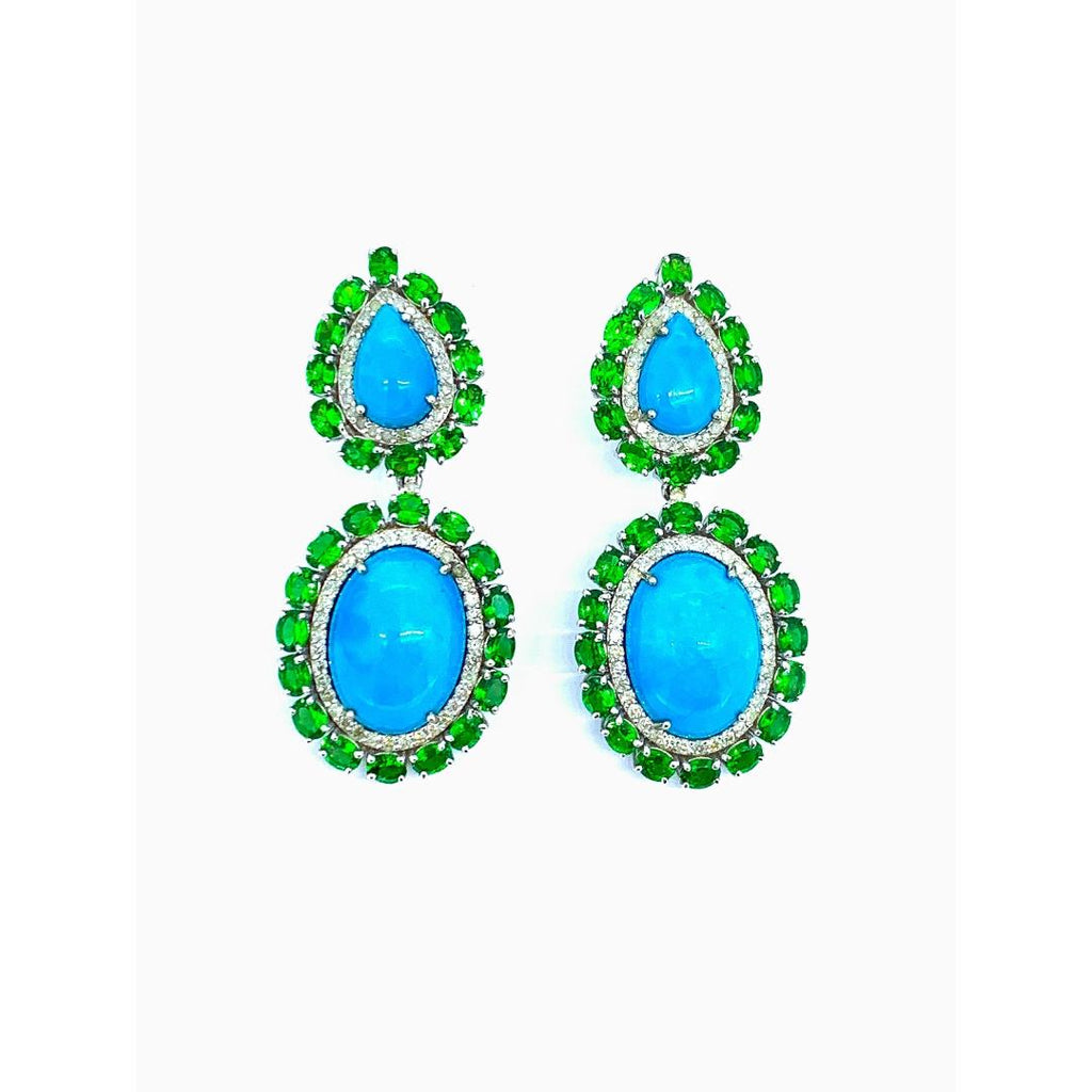 Tsavorite Turquoise and Diamond Earrings