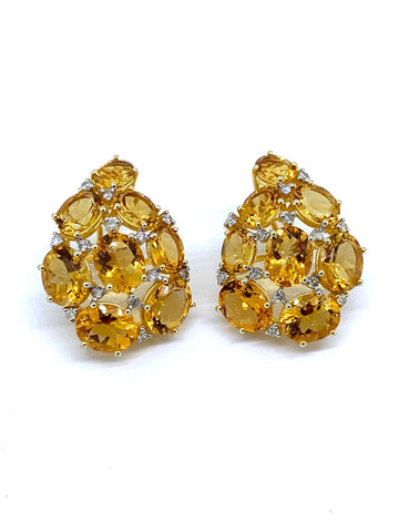 Citrine and Diamond Teardrop Earrings