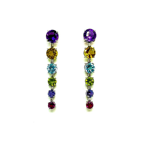 Amethyst , Citrine,Blue Topaz ,Peridot ,Tourmaline and Diamond Earrings