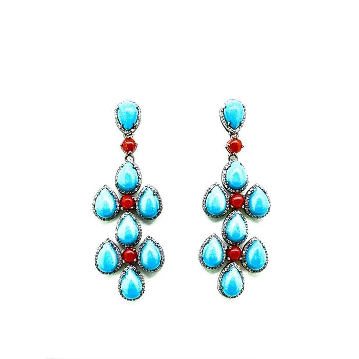 Turquoise ,Coral and Diamond Earrings