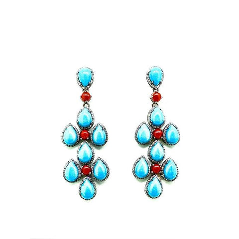 Turquoise ,Coral and Diamond Earrings