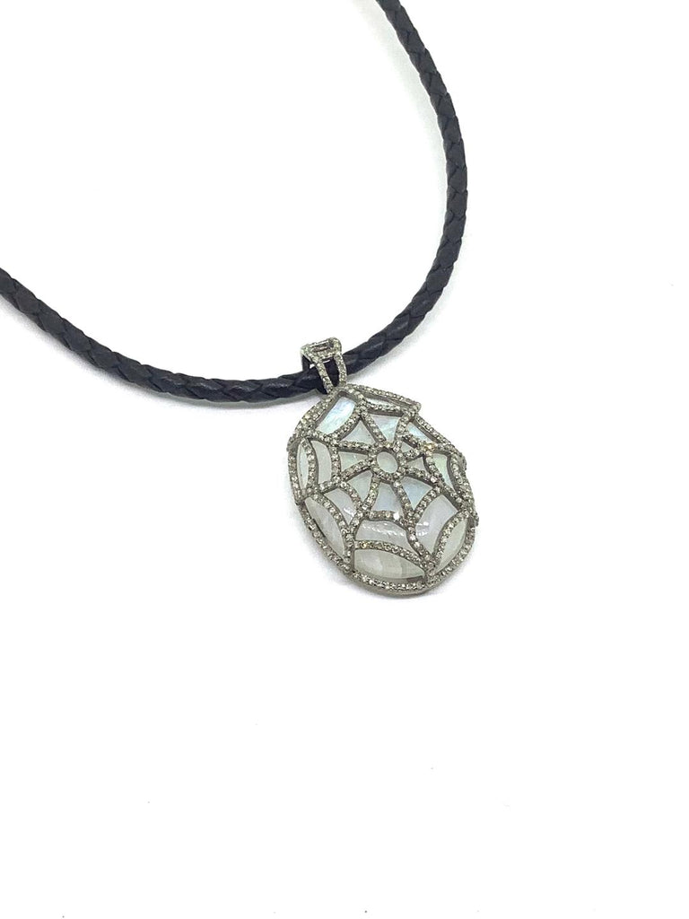 Moonstone covered in a diamond Spiderweb design Pendant