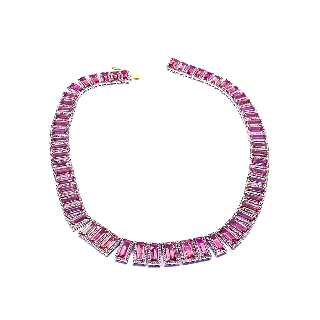 Pink Tourmaline And Diamond Fringe Necklace