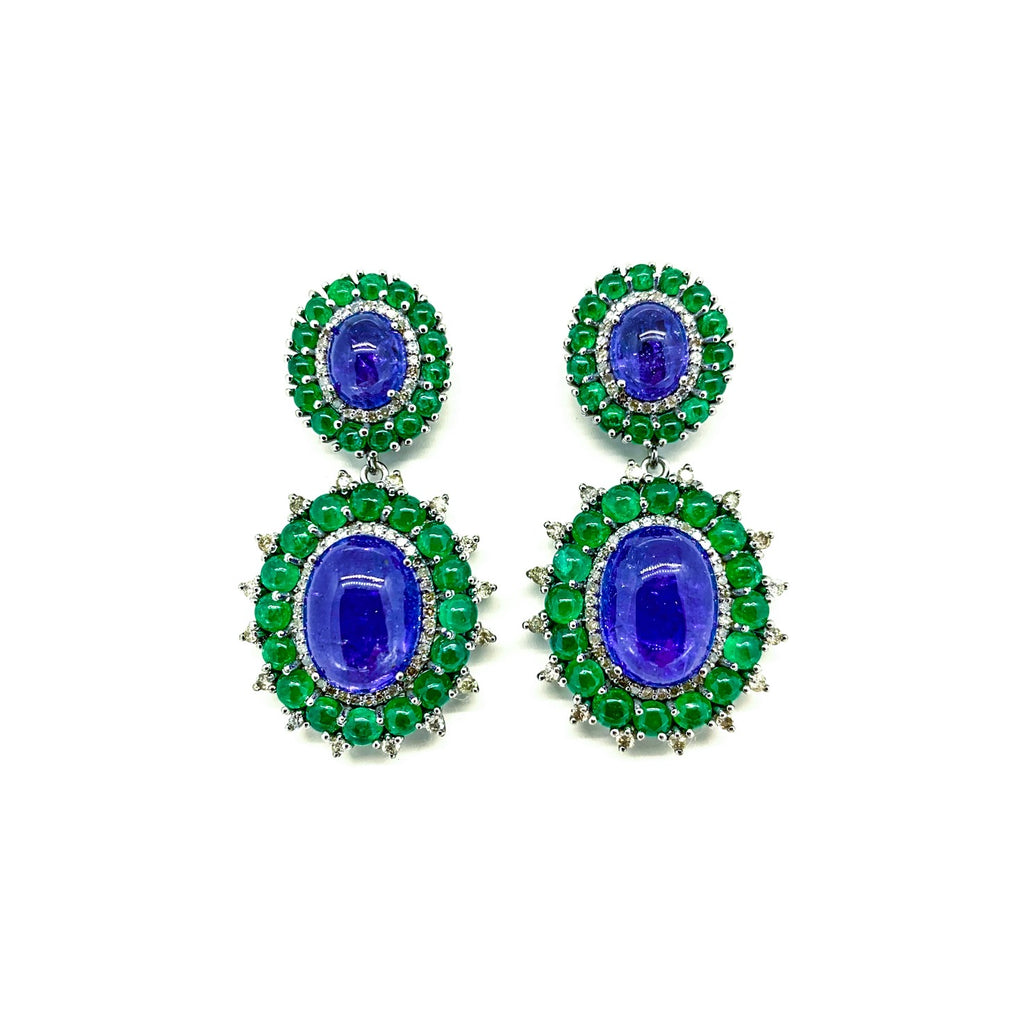 Tanzanite Emerald and Diamond Earrings