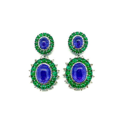Tanzanite Emerald and Diamond Earrings