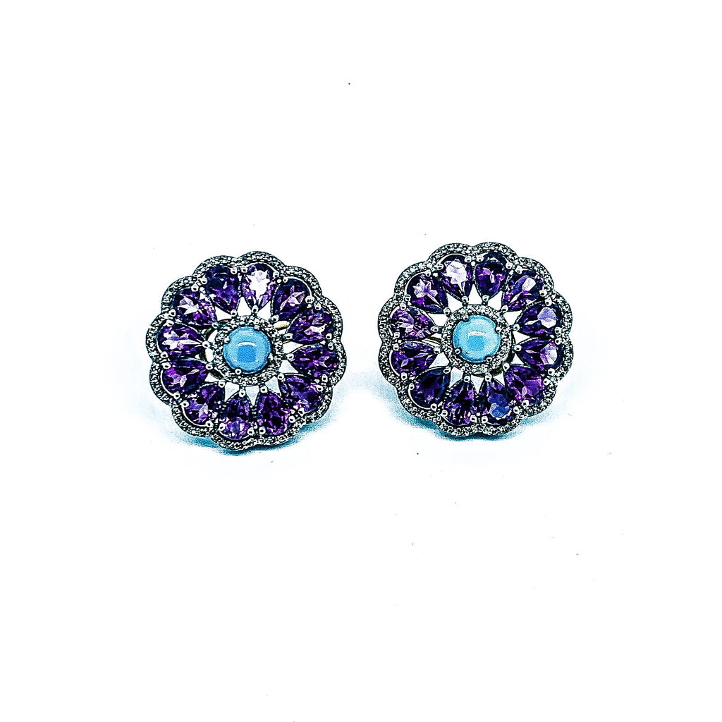 Turquoise Amethyst and Diamond Earrings