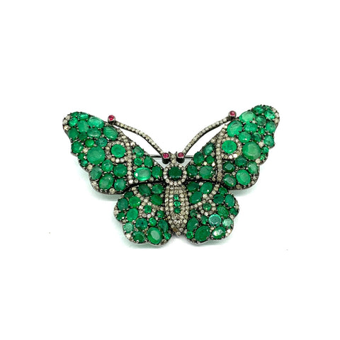 Emerald and Diamond Butterfly Pin / Pendant