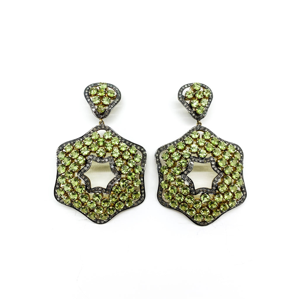Large Peridot and Diamond Earrings