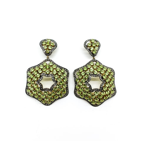 Large Peridot and Diamond Earrings