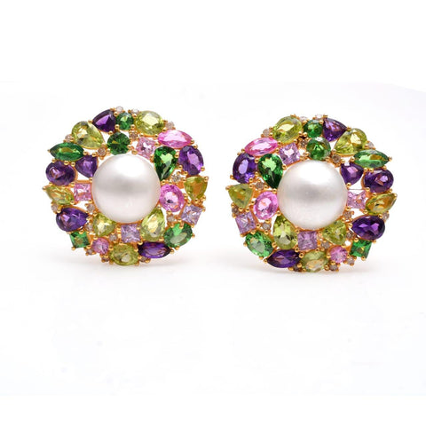 Multi Gemstone and Pearl Earrings